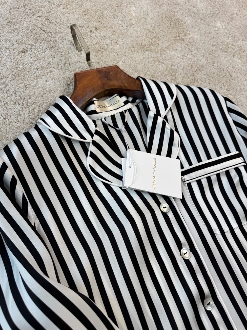NWOT Olivia von Halle Women's Satin Silk Pajama Set in Stripes, Size S - Picture 6 of 8